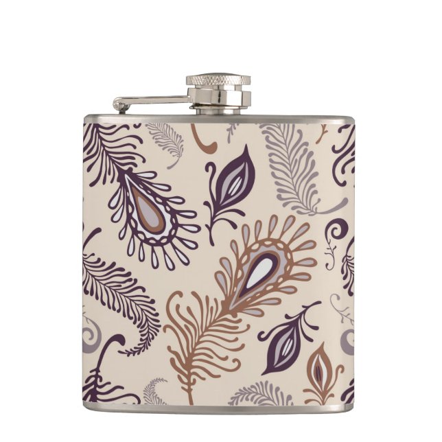 Various Feather Pattern Hip Flask (Front)