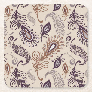 Various Feather Pattern Square Paper Coaster
