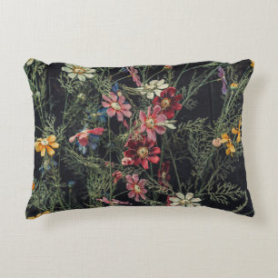 Various flowers on the black wooden background. Ab Decorative Cushion
