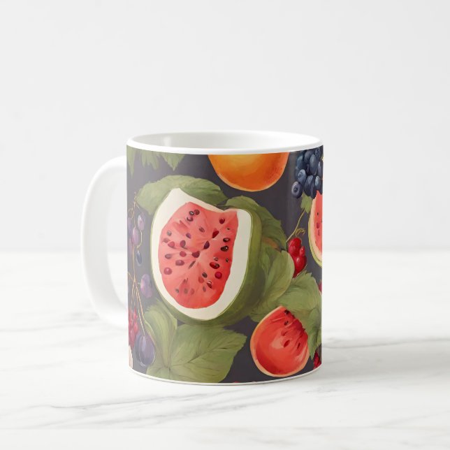 Various Fruits, Lush Leaves and Wonderful Flowers Coffee Mug (Front Left)