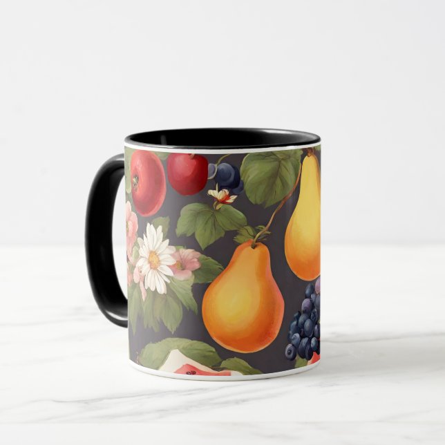 Various Fruits, Lush Leaves and Wonderful Flowers Mug (Front Left)