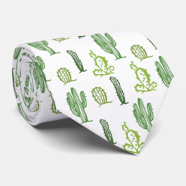 Various green cacti pattern tie (Rolled)