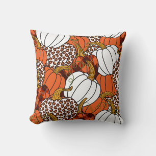 Various pumpkins. Leopard, orange, white and buff Cushion