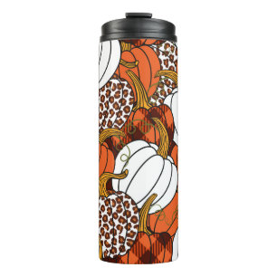 Various pumpkins. Leopard, orange, white and buff Thermal Tumbler