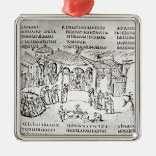 Various scenes illustrating a psalm metal tree decoration