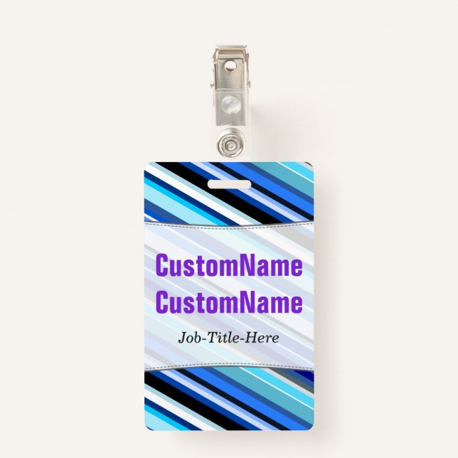 Various Shades of Blue Stripes; Personalised Name ID Badge (Back with Clip)