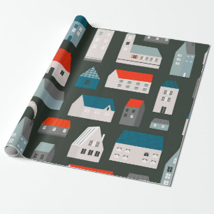 Various small tiny houses. Paper cut style. Flat d