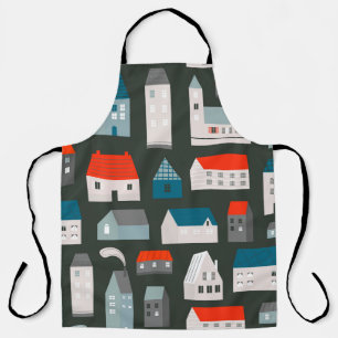 Various small tiny houses. Paper cut style. Flat d Apron