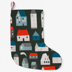 Various small tiny houses. Paper cut style. Flat d Christmas Stocking