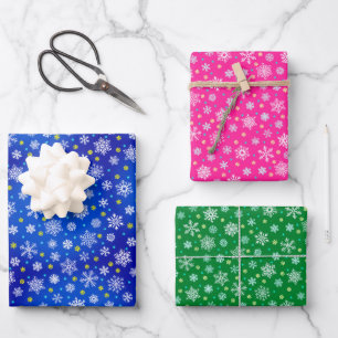 Various snowflake shapes blue pink green elegant wrapping paper sheet