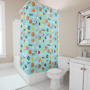 Various sports elements pattern colourful shower curtain