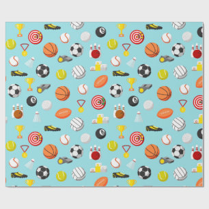 Various sports elements pattern colourful wrapping paper