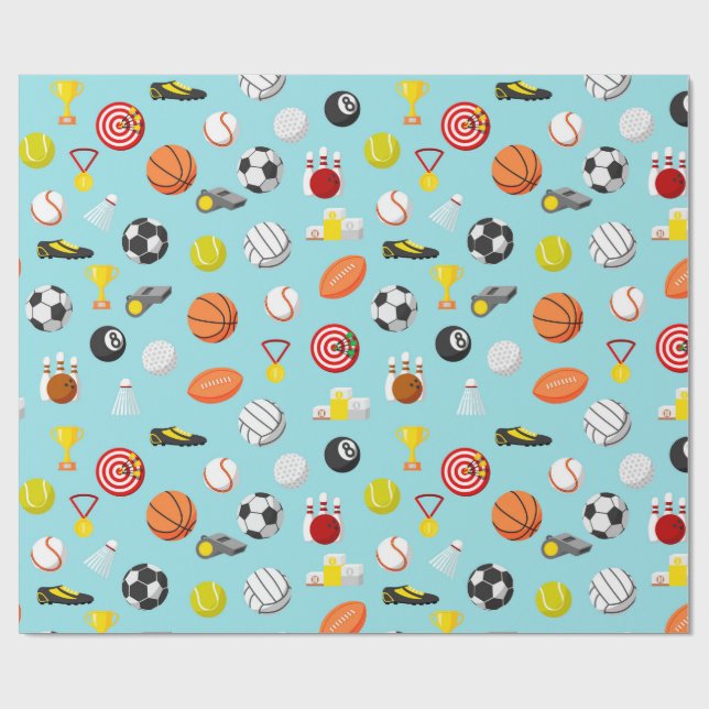 Various sports elements pattern colourful wrapping paper (Flat)