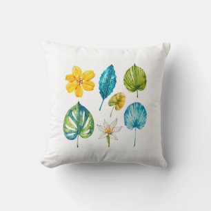 Various tropical flowers leaves cushion