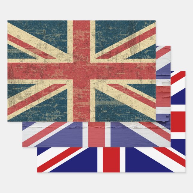 Various Union Jack Flag of the United Kingdom Wrapping Paper Sheet (Set)