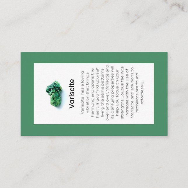 Variscite Crystal Meaning Jewellery Display  Business Card (Front)