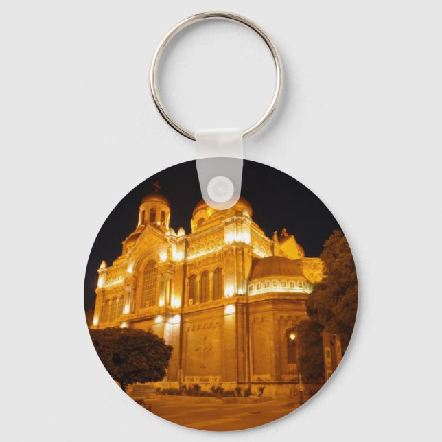 Varna Cathedral At Night Key Ring (Front)