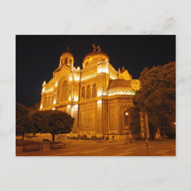 Varna Cathedral At Night Postcard (Front)