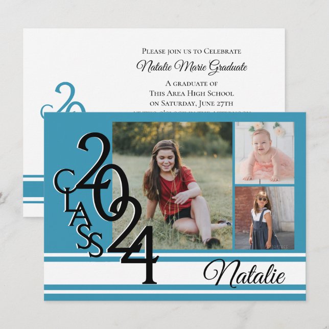 Varsity  2020 Graduation Tri Photo Invitation (Front/Back)