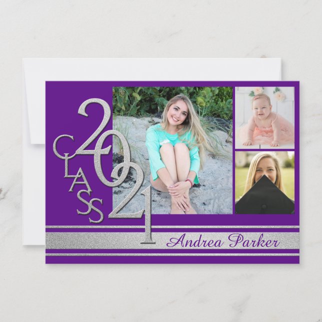 Varsity 2021 Grad Colour Option Tri Photo Invitati Invitation (Front)