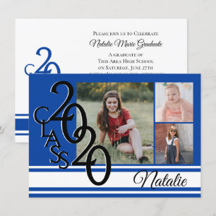 Varsity Blue 2020 Graduation Tri Photo Invitation
