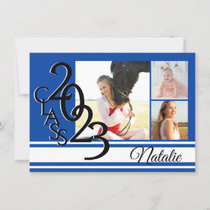 Varsity Blue 2023 Graduation Tri Photo Invitation