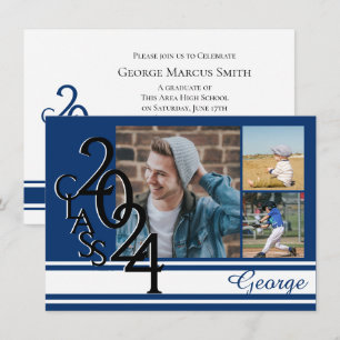 Varsity Blue 2024 Graduation Tri Photo Invitation