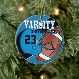 Varsity Blue and Black Football Ceramic Tree Decoration