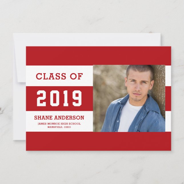 Varsity Lettering Striped Grad Photo Announcement (Front)