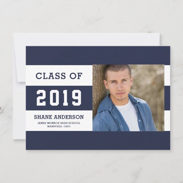 Varsity Lettering Stripes Grad Photo Announcement (Front)