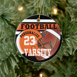 Varsity Orange and Black Football Ceramic Tree Decoration
