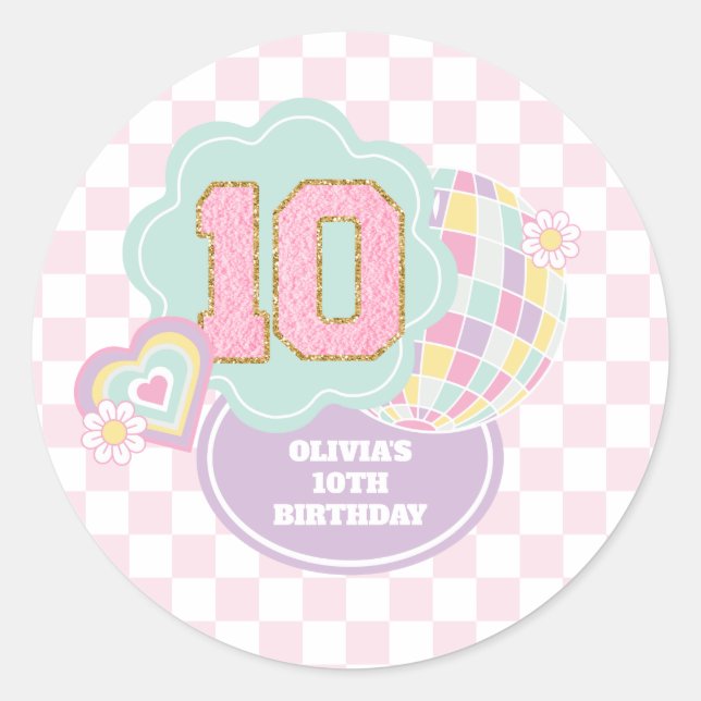 Varsity preppy pastel patch 10th Birthday Classic Round Sticker (Front)