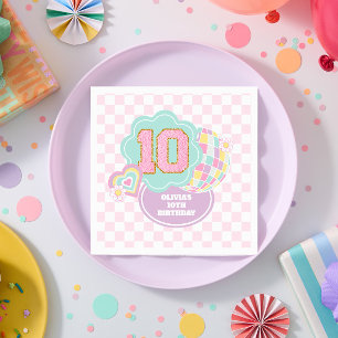 Varsity preppy pastel patch 10th Birthday Napkin