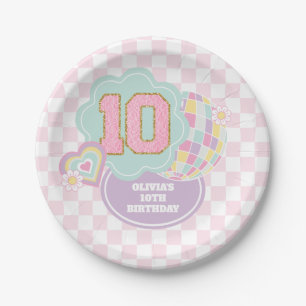 Varsity preppy pastel patch 10th Birthday Paper Plate