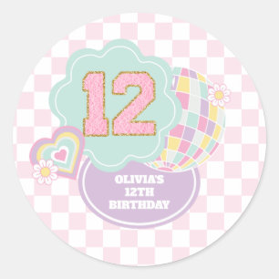 Varsity preppy pastel patch 12th Birthday Classic Round Sticker