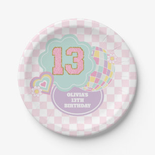 Varsity preppy pastel patch 13th Birthday Paper Plate