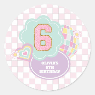 Varsity preppy pastel patch 6th Birthday Classic Round Sticker