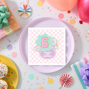 Varsity preppy pastel patch 6th Birthday Napkin