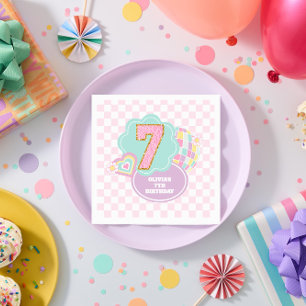 Varsity preppy pastel patch 7th Birthday Napkin