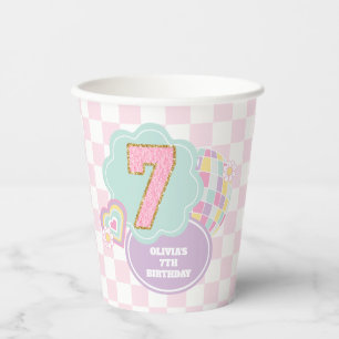 Varsity preppy pastel patch 7th Birthday Paper Cups