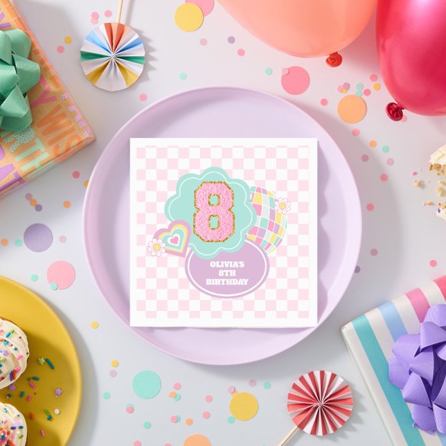 Varsity preppy pastel patch 8th Birthday Napkin (Creator Uploaded)