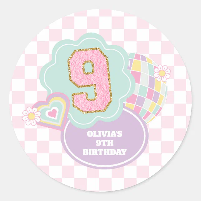 Varsity preppy pastel patch 9th Birthday Classic Round Sticker | Zazzle