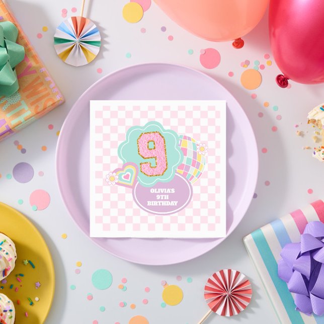 Varsity preppy pastel patch 9th Birthday Napkin (Creator Uploaded)