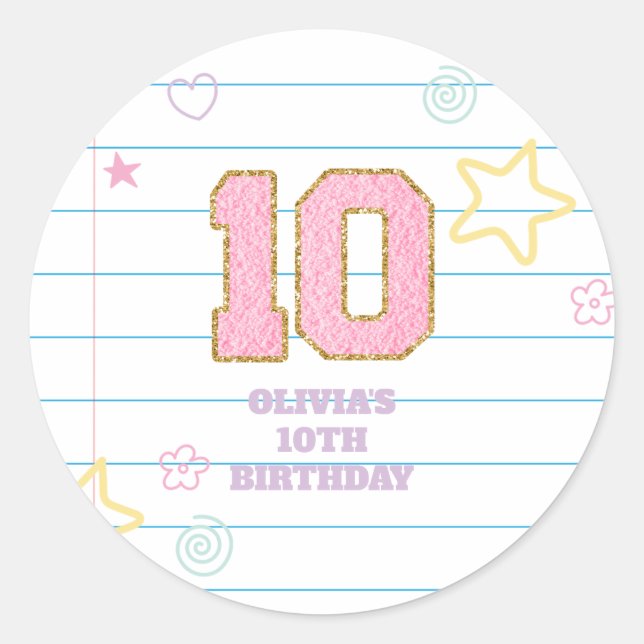Varsity preppy pastel patch notebook 10th Birthday Classic Round Sticker (Front)