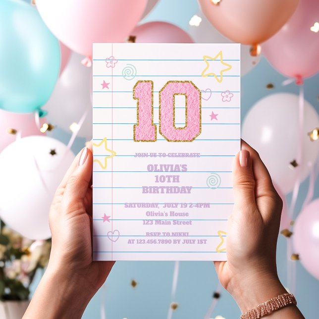 Varsity preppy pastel patch notebook 10th Birthday Invitation (Creator Uploaded)