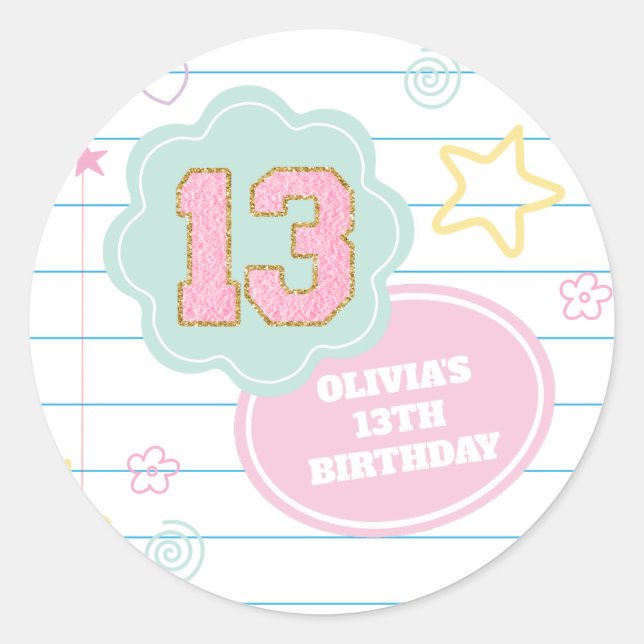 Varsity preppy pastel patch notebook 13th Birthday Classic Round Sticker (Front)
