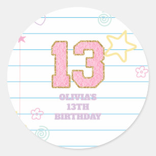 Varsity preppy pastel patch notebook 13th Birthday Classic Round Sticker