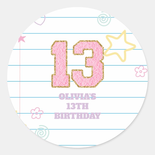 Varsity preppy pastel patch notebook 13th Birthday Classic Round Sticker (Front)