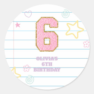 Varsity preppy pastel patch notebook 6th Birthday Classic Round Sticker