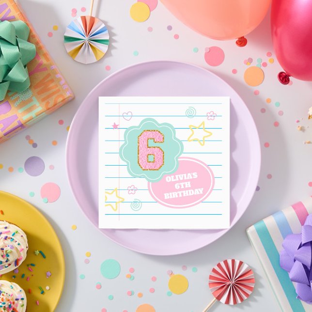 Varsity preppy pastel patch notebook 6th Birthday Napkin (Creator Uploaded)